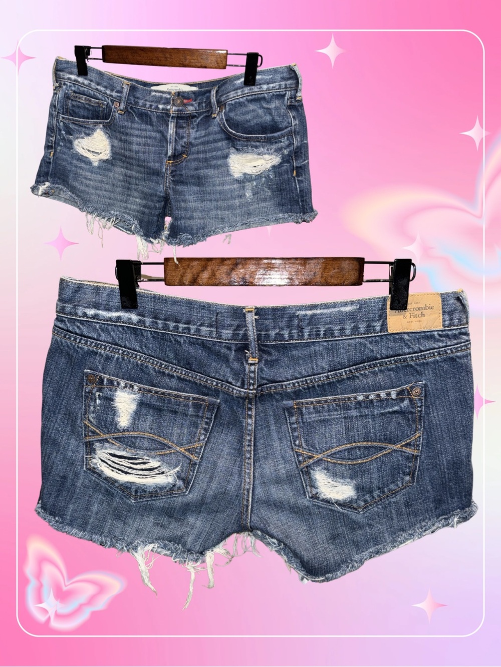 Y2K Vintage Abercrombie & Fitch Low Rise Distressed Denim Shorts Authentic 00s
